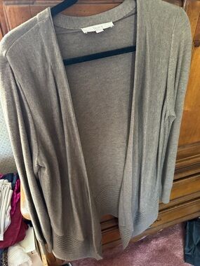LOFT Taupe Open-Front Cardigan Sweater